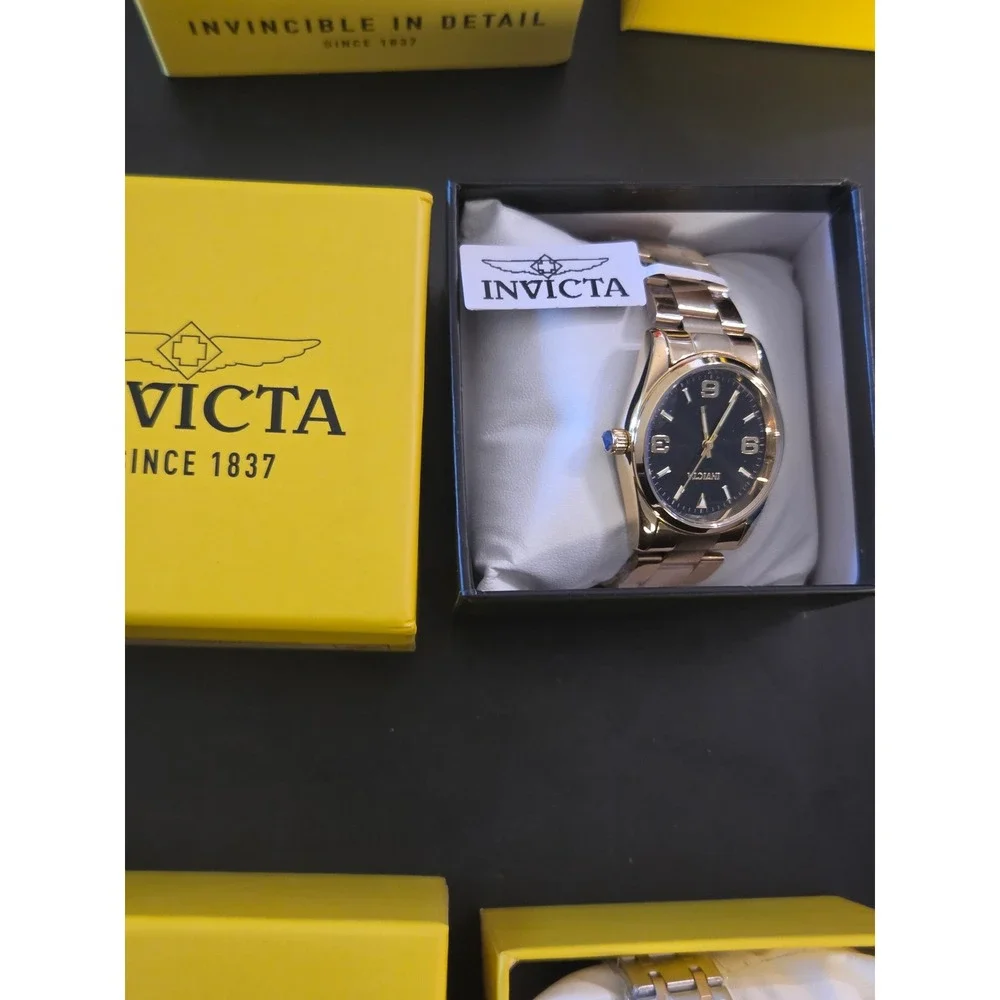 Invicta Specialty Mens Gold Tone Stainless Steel Black Dial Watch New 14876
